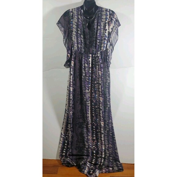 Loop Size 18 Abstract Print Ruffled Sheer Cover-Up Maxi Dress Beach Whimsical - Picture 10 of 13